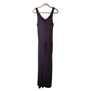 Caslon Dress Womens Medium Petite Miltered Stripe Purple Gray Sleeveless Maxi